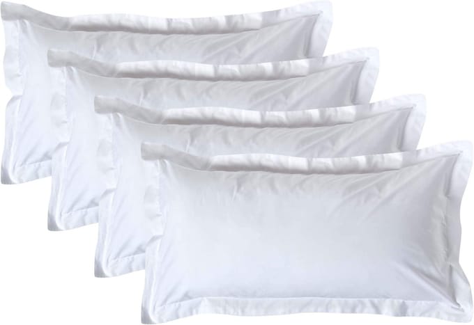 Homescapes Kussensloop 50x90 cm met Rand (Oxford) Set van 4 – Wit – 100% Egyptisch Perkal Katoen – 200 TC