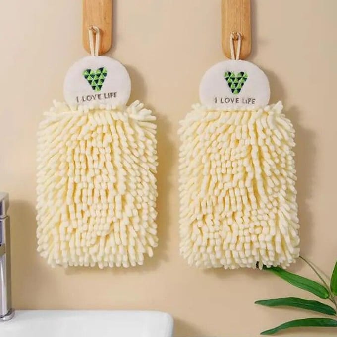 Serviette Chenille Torchon Cuisine Salle de Bain Essuie-Mains Boule de Poils Ménager Suspendable Séchage Rapide Doux Absorbant Microfibre beige