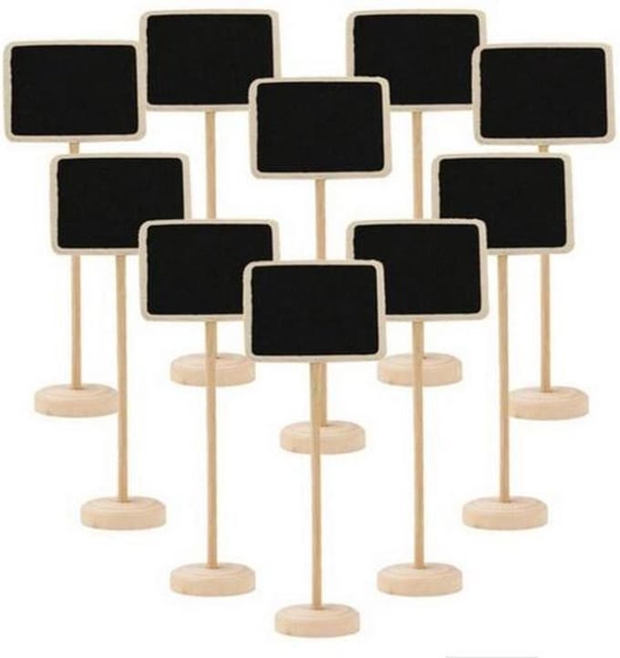 10 stuks houten mini krijtbordjes met standaard