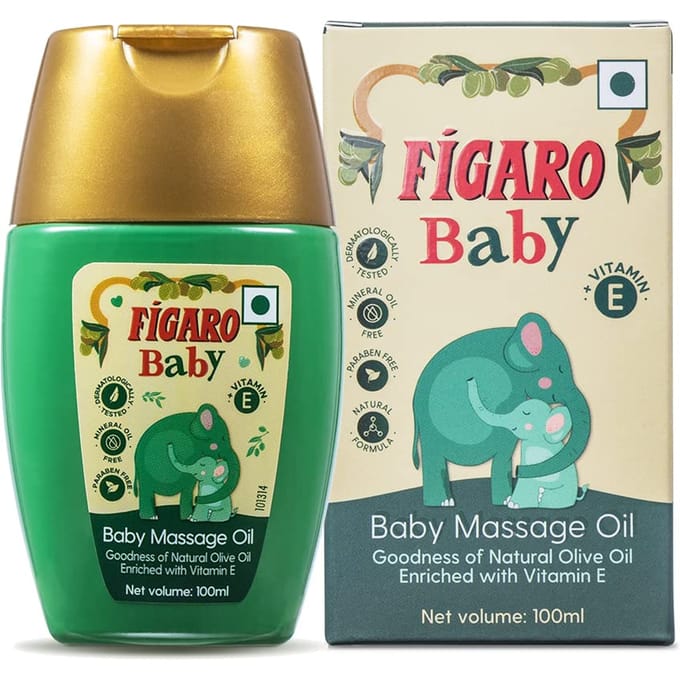 Figaro Baby Massageolie 100 ml Pak van 1 Met Natuurlijke Olijfolie & Vitamine E Voor Zachte Babyhuidverzorging beige