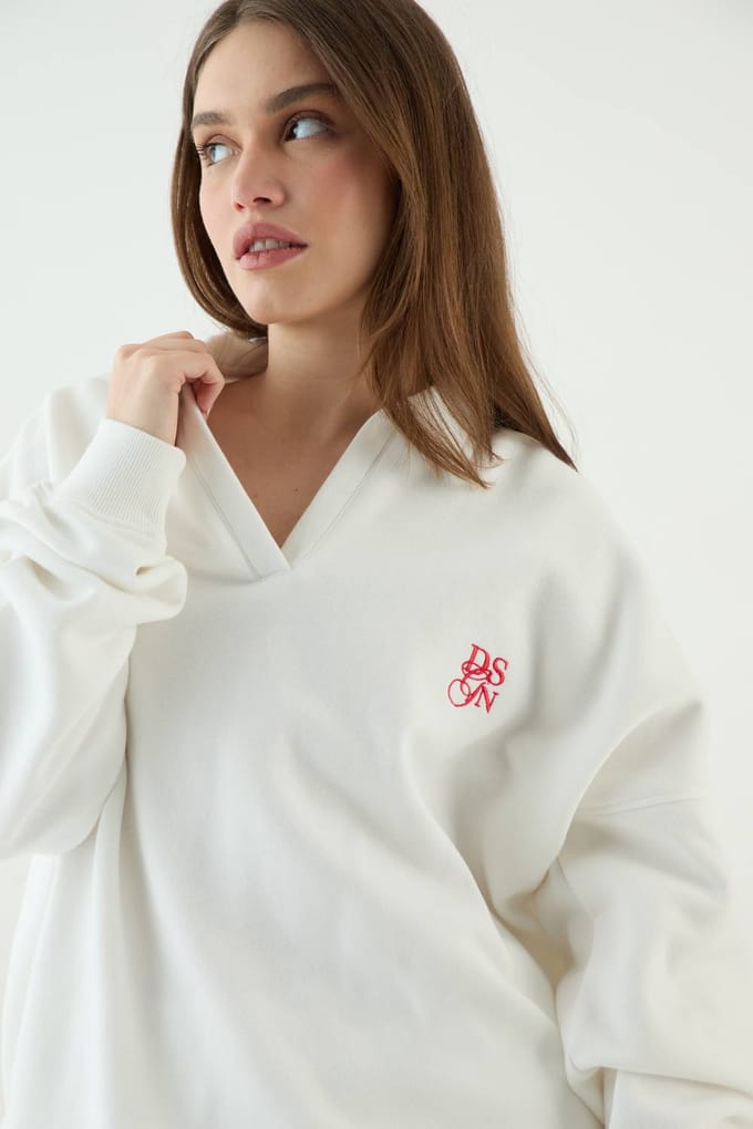 Dames Dsgn Studio Sweatshirt Met Kraag | Ecru | Maat: Medium