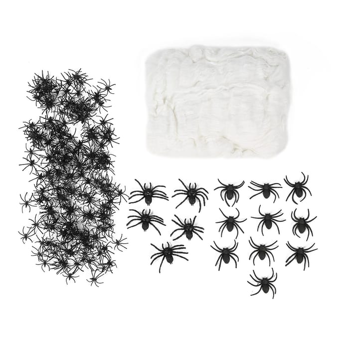 200g Halloween Spinnenwebben Stretch Spinnenwebben met 215 Plastic Spinnen voor Halloween Spookhuis white