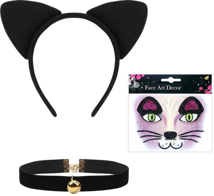 Dailygoods- Kattenkostuum met accessoires - Haarband met kattenoren
