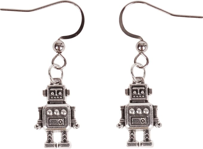 Oorbellen met Hangertje Robot zilverkleurig 2cm