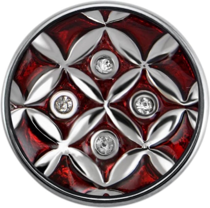 Quiges - Dames Click Button Drukknoop 18mm Patroon Ruit Rood met Zirkonia - EBCM129