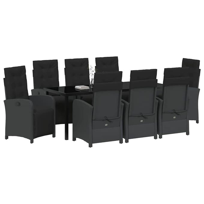 vidaXL - Tuin - Eettafel - Set - 9 - st - Zwart - poly - rattan