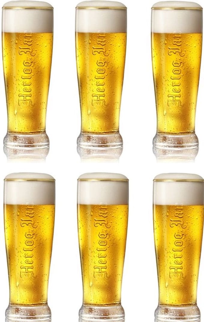 Hertog Jan Glas 35cl Embossed met Gouden Rand. 6 Stuks