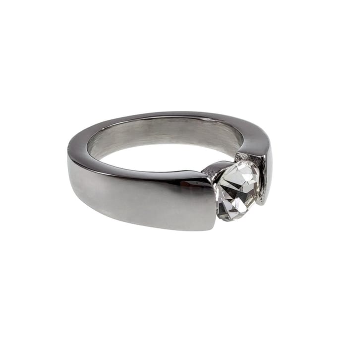 Stijlvolle Ring met Zirkonia en Golvend Design, Ring Dames - Gepolijst RVS