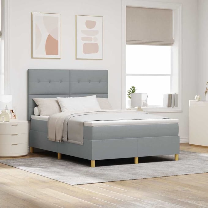 vidaXL - Boxspring - bed - met - hoofdeinde - Lichtgrijs - 160 - x - 200 - cm - Stof