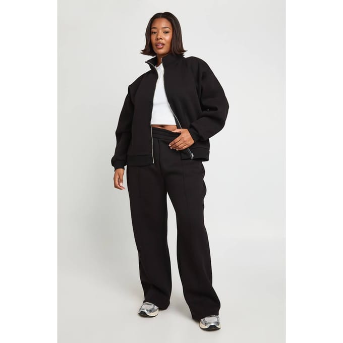 boohoo Dames Plus jogger met wijde pijpen | Black | Maat: 16