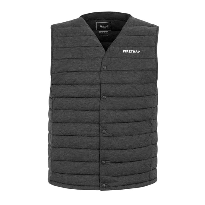 Firetrap Gewatteerd heren gilet met logo (Donkergrijs mergel)