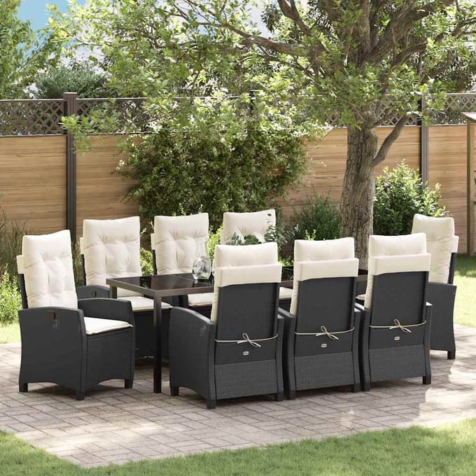 vidaXL - Tuin - Eettafel - Set - 9 - st - Zwart - poly - rattan