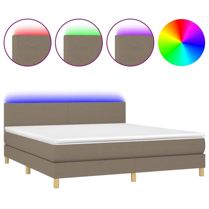 vidaXL - Boxspring - met - matras - en - LED - stof - taupe - 160x200 - cm