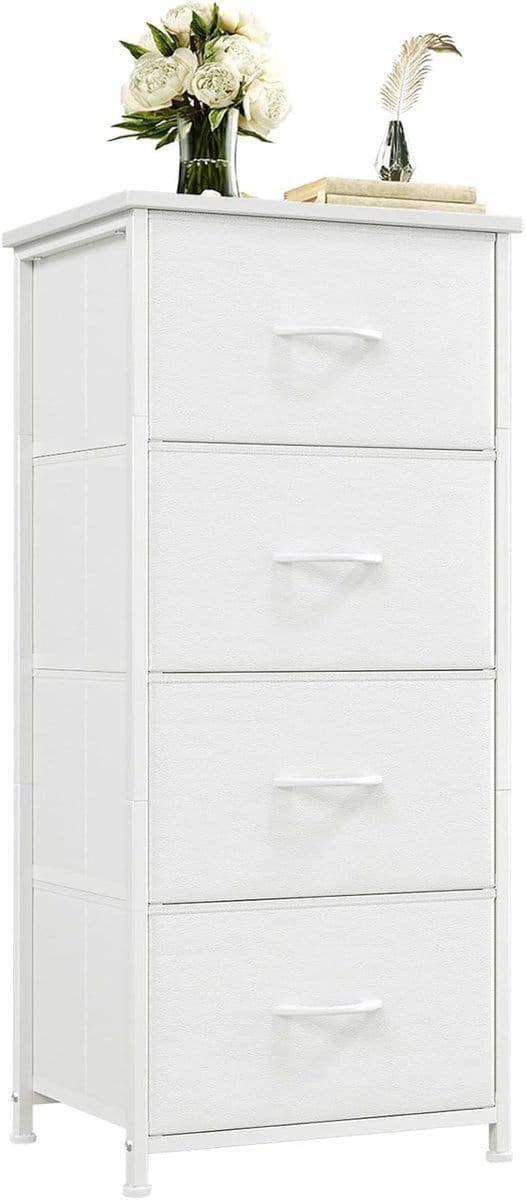 Ladekast met laden - Opbergkast dressoir - Ruimte organiseren - Stalen frame design - 93 cm hoog - Wit