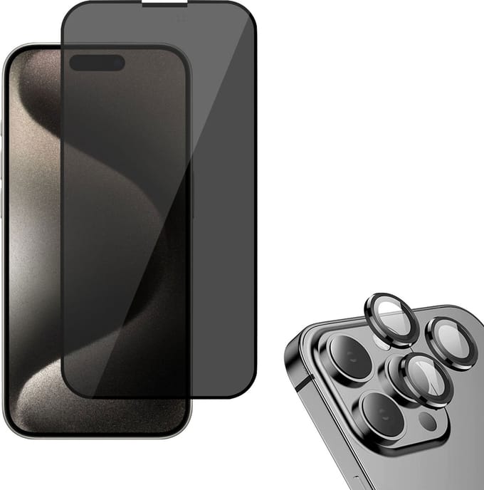 Privacy Screenprotector geschikt voor iPhone 15 Plus + Beschermglas Camera Lens - Privacy GuardCover