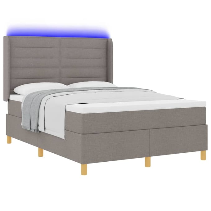 vidaXL - Boxspring - bed - met - LED-stripverlichting - Taupe - 140 - x - 200 - cm - Stof