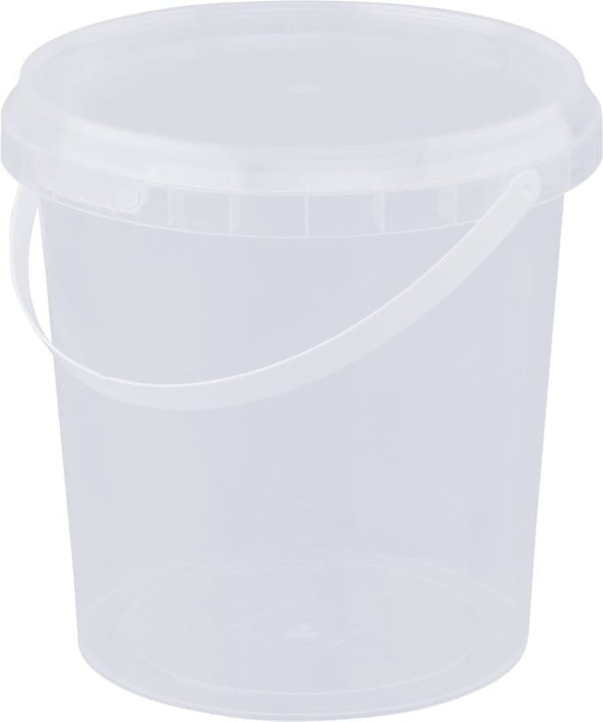 Emmer met deksel - 1 liter - rond - transparant
