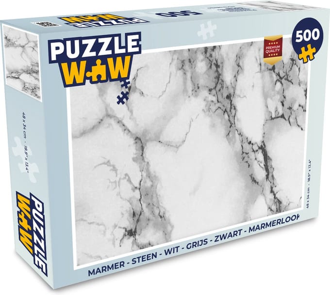 Puzzel Marmer - Steen - Wit - Grijs - Zwart - Marmerlook - Legpuzzel - Puzzel 500 stukjes