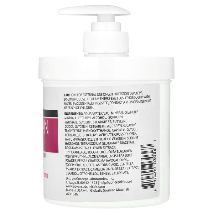 Advanced Clinicals, Anti-Aging Rescue Crème, Bulgaarse Roos, 16 oz (454 gr) white