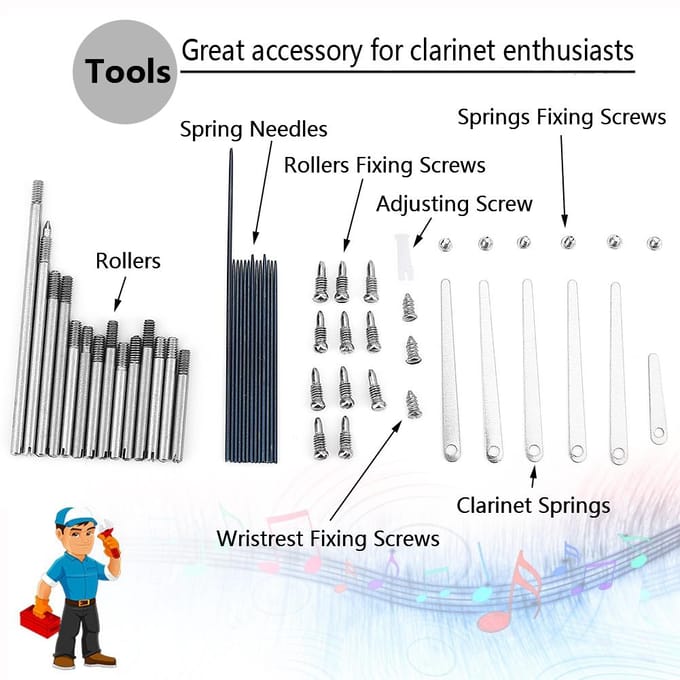 Klarinet Onderhoudsgereedschap Instrument Reparatie Onderdelen Vervangingskit Set gray