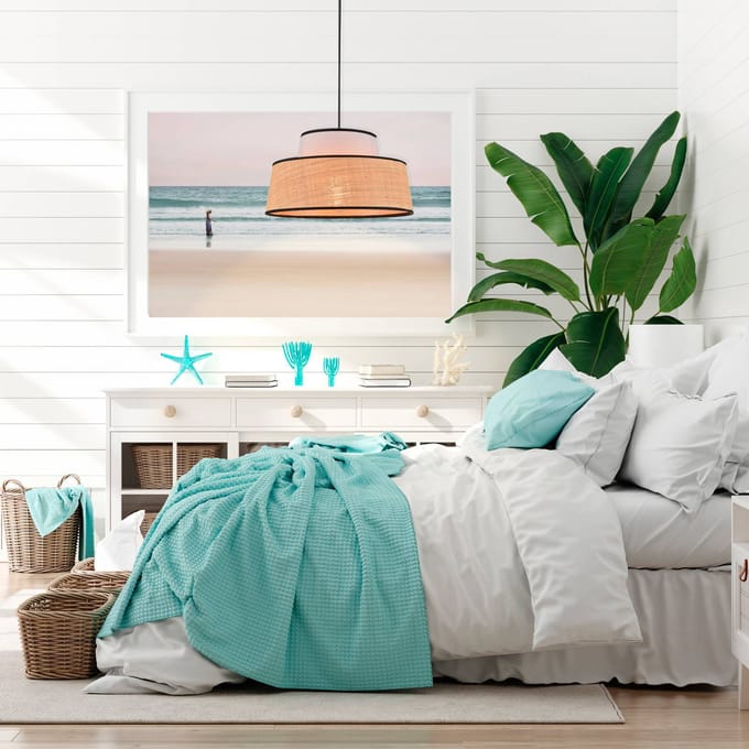 COREP Hanglamp Mallorca, wit/naturel, Ø 38 cm, stof/bast