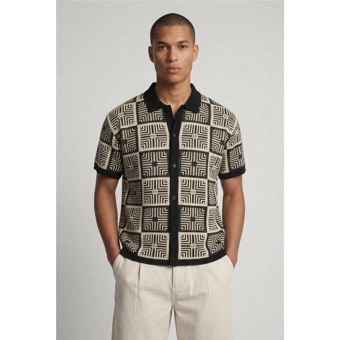 Ontspannen Gehaakte Tapijt Gebreid Overhemd | Black | Size XS