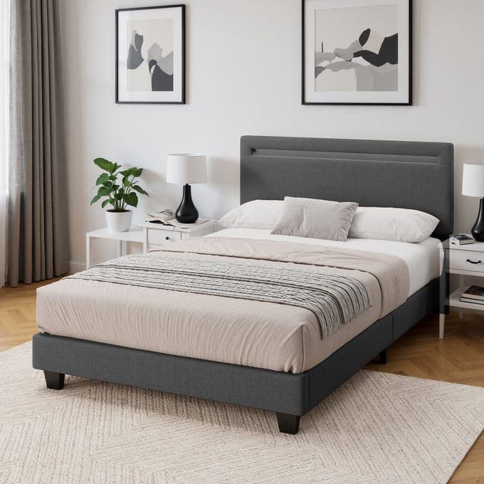 Bealife BF27 Bed - 120 x 200 cm - LED-verlichting - Hoofdbord en lattenbodem - Donkergrijs