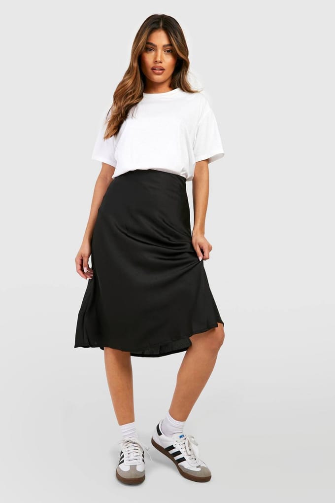 boohoo Dames Satijn Bias Midi Slip Rok | Zwart | Maat: 34