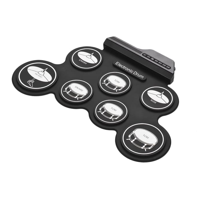 Compact formaat USB Roll-Up Silicon Drum Set Digitaal elektronisch drumstel 7 drumpads met drumstokken Voetpedalen voor beginners black