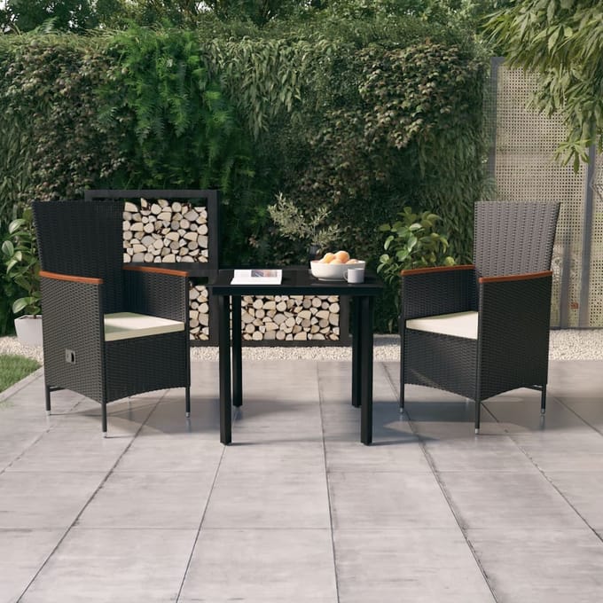 vidaXL - 3-delige - Tuinset - met - kussens - zwart