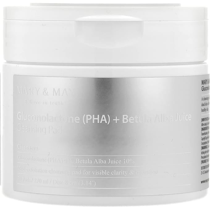 Mary & May, Gluconolactone (PHA) + Betula alba juice cleansing pad, 70 sheets, 270ml white