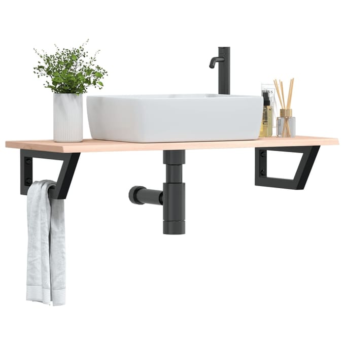 vidaXL - Badkamer - wandschap - staal - en - massief - eikenhout
