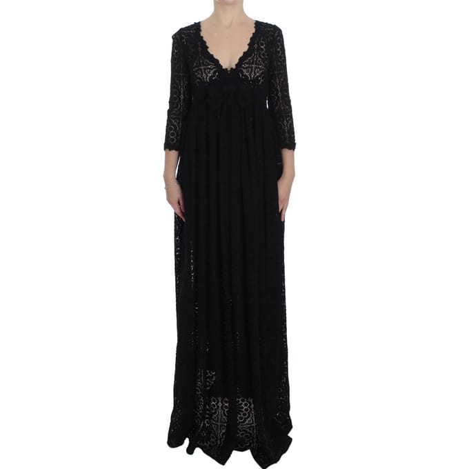 Kant Maxi Jurk Zwart 34 Mouwen
