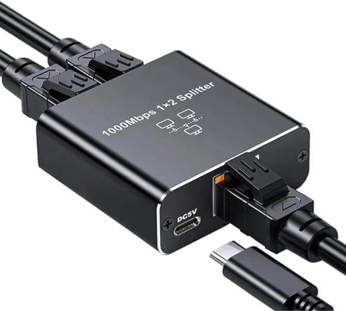 QUOVO® Internet Splitter - Internetkabel - Netwerk Switch - Zwart - 14cm x 11cm x 4cm