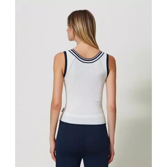Twinset Geribbelde top met contrasterende strepen Wit M