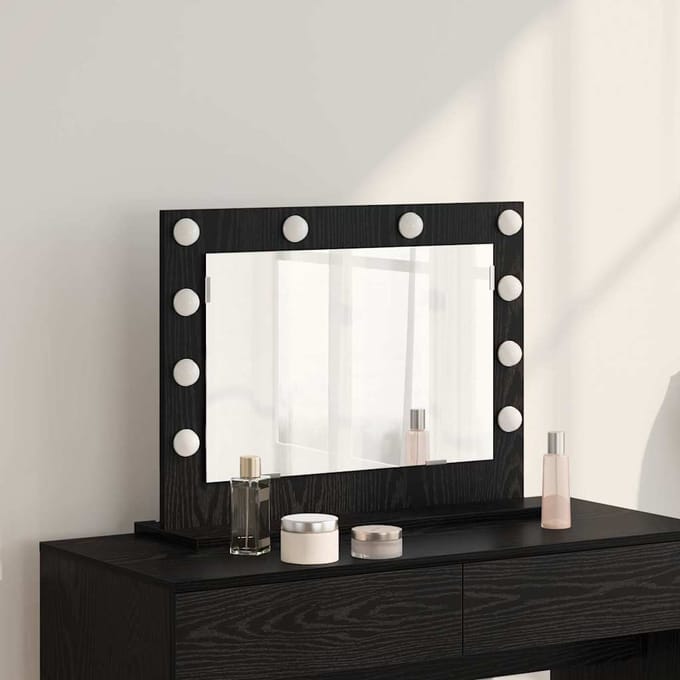 vidaXL - Make-up - Spiegel - Zwart - Eiken - 60 - x - 45 - x - 18 - cm - Rechthoekig