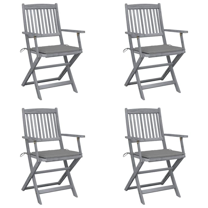 vidaXL - Set - van - 4 - klapstoelen - met - kussens, - gemaakt - van - massief - acaciahout.