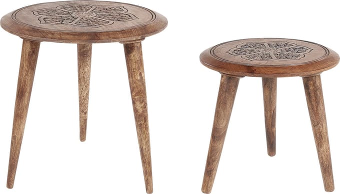 TURUA - Bijzettafel set van 2 - Donkere houtkleur - Mangohout