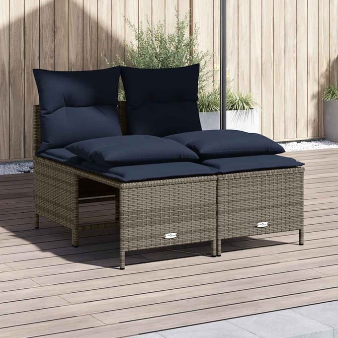 vidaXL - 4-delige - tuinbankset - met - kussens, - grijs - polyrotan