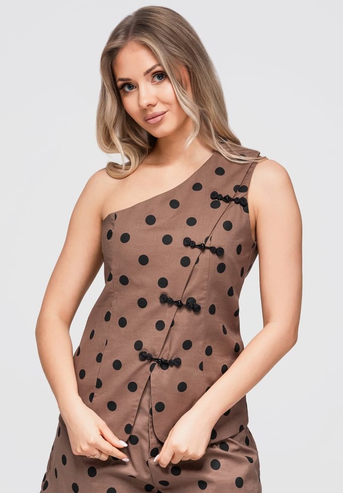 OMBRE Blouse - Regular Fit - Katoen - Mouwloos Bruin M