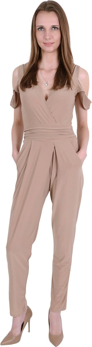 John Zack Donkerbeige off-shoulder jumpsuit