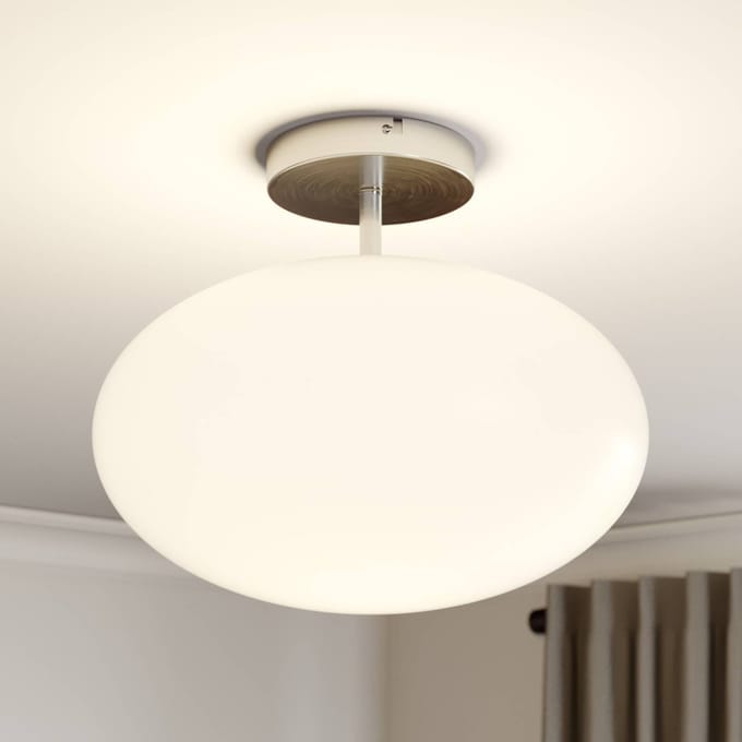 Lindby - plafondlamp - 1licht - Ijzer, glas - H: 33 cm - E27 - satijn nikkel, opaal wit