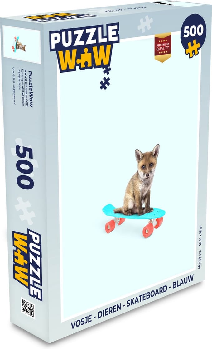 Puzzel Vos - Dieren - Skateboard - Blauw - Legpuzzel - Puzzel 500 stukjes