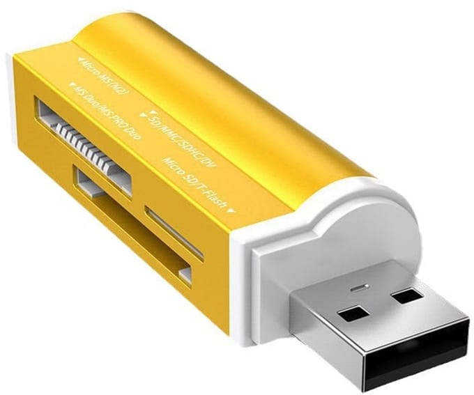 Oneay Mini 4-in-1 draagbare USB-kaartlezeradapter, TF/Micro-SD/M2, computergoud, kaartlezer van aluminiumlegering