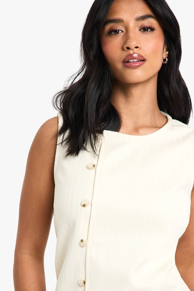 boohoo Dames Petite Cord-gilet | Ivory | Maat: 14