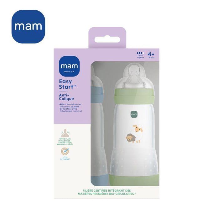 Set van 2 Babyflessen - MAM - Easy Start - Antikoliek - 320 ml - Flow 3 speen - Oceaan + Zand