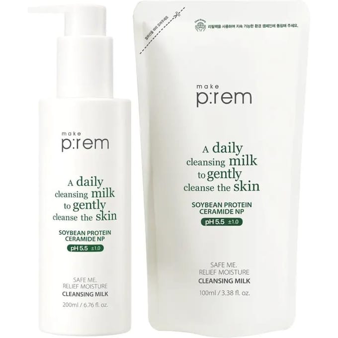 maak p:rem Safe Me Relief Moisture Cleansing Milk Set 200 ml + 100 ml Navulling – Milde Hydraterende Reinigingsmelk white