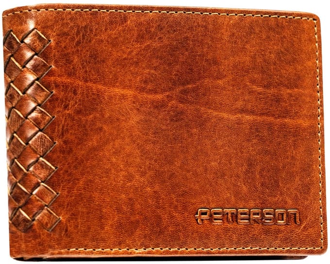 Peterson RFID - Leren portemonnee - Bruin - 12 Compartimenten - Handgemaakte Details
