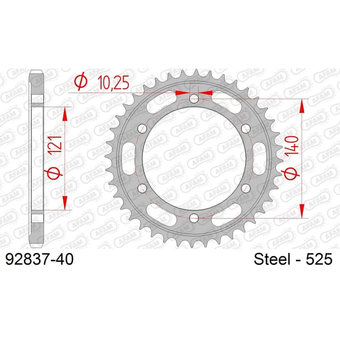Stalen motortandwiel achteraan Afam 525 40 dents