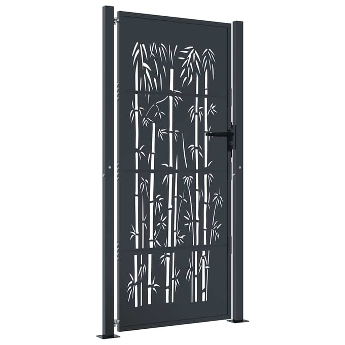 vidaXL Poort met bamboe-ontwerp 100x200 cm staal antracietkleurig